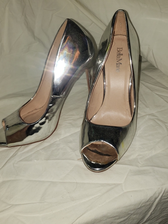 Bella Marie Shoes - Bella Marie Metallic Silver Peep-Toe Stiletto Heels